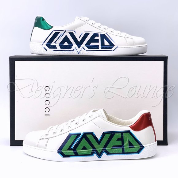 NEW GUCCI ACE Loved Print 11 G / US 11.5 White Leather Sneakers $790 Authentic - Picture 1 of 12